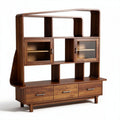 Meuble de rangement en bois foncé avec étagères et tiroirs 150 x 40 x 120cm