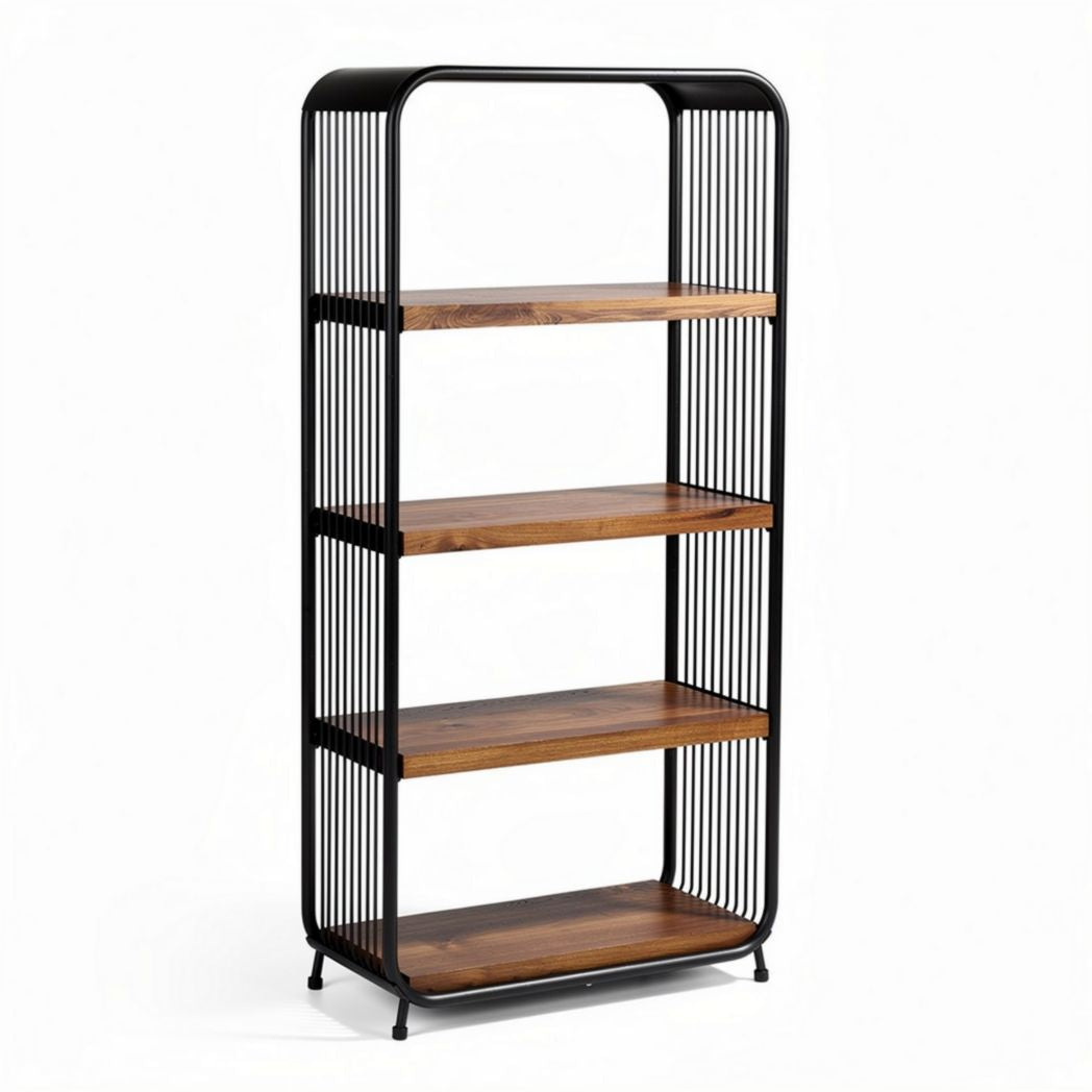 Étagère en bois et métal noir 180 x 75 x 30cm pour rangement décoratif