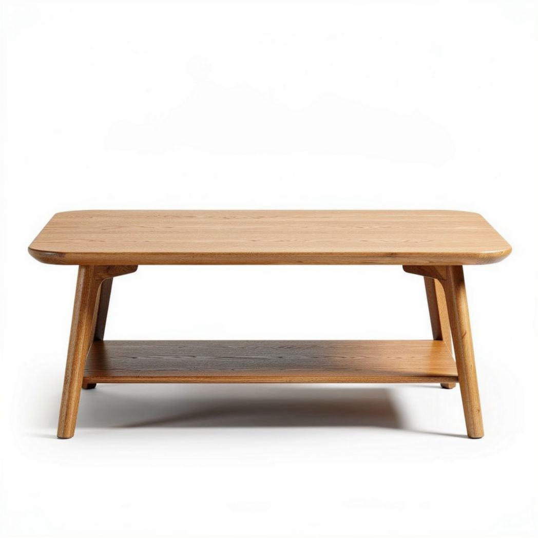 Table basse en bois naturel avec étagère 120 x 60 x 45cm