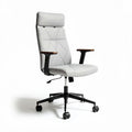 Chaise de bureau ergonomique en tissu gris avec accoudoirs en bois, dimensions 60 x 60 x 120cm