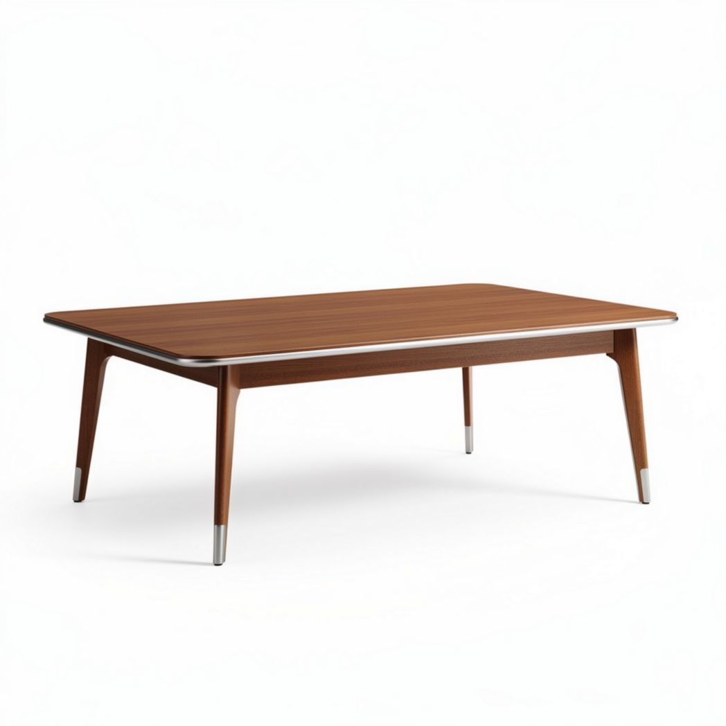 Table basse rectangulaire en bois brun 150 x 80 x 75cm avec pieds en métal