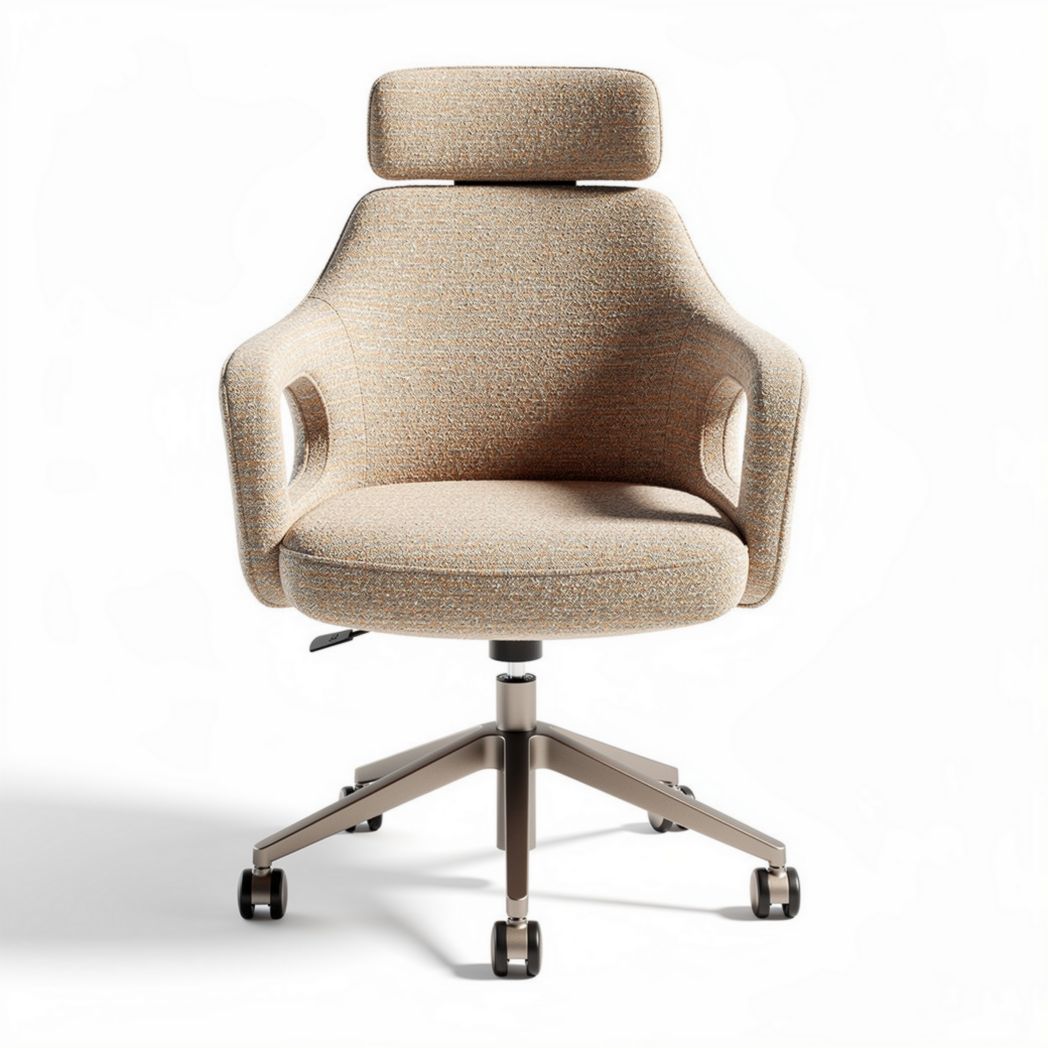Chaise de bureau moderne en tissu beige avec roulettes et accoudoirs 60 x 60 x 90cm