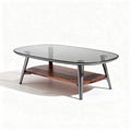 Table basse ovale en verre avec étagère en bois et structure métallique 120 x 60 x 45cm