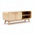Meuble télévision en bois naturel de 120 x 40 x 45cm avec portes et étagères