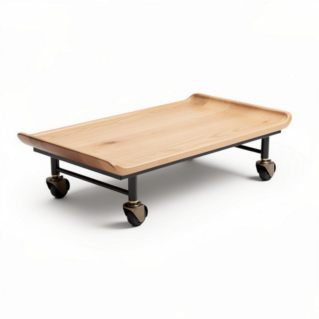 Plateau en bois de hêtre avec roulettes pour usage domestique 80 x 50 x 15cm