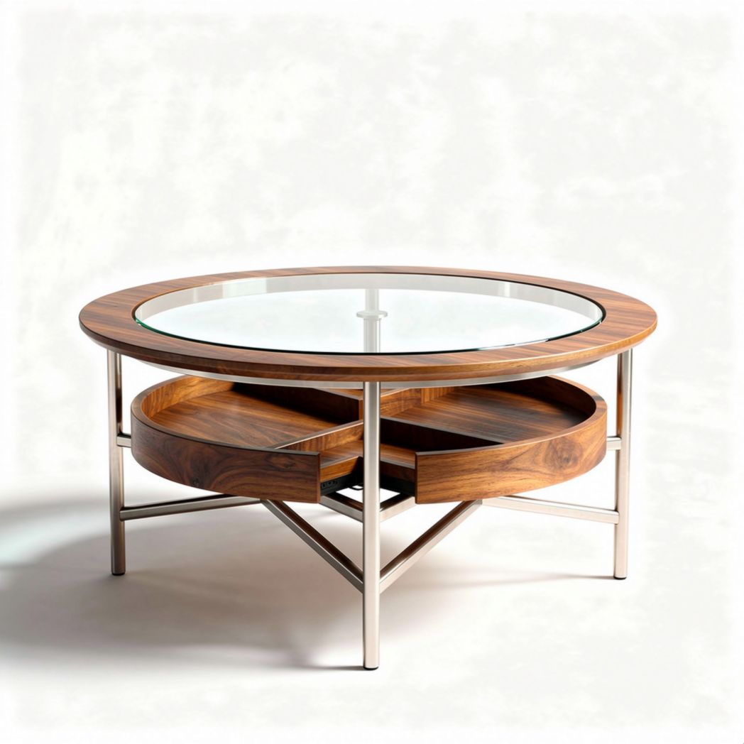 Table basse ronde en bois clair avec plateau tournant diamètre 80 cm