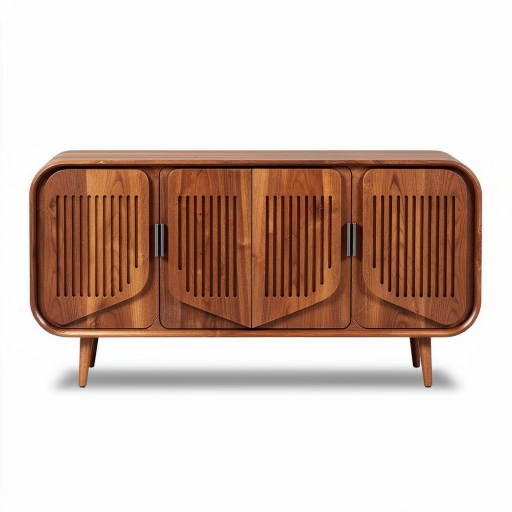 Buffet en bois de noyer de dimensions 120 x 40 x 70cm avec trois portes à lamelles